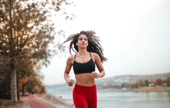 Trees, city, river, movement, grace, river, long hair, long hair