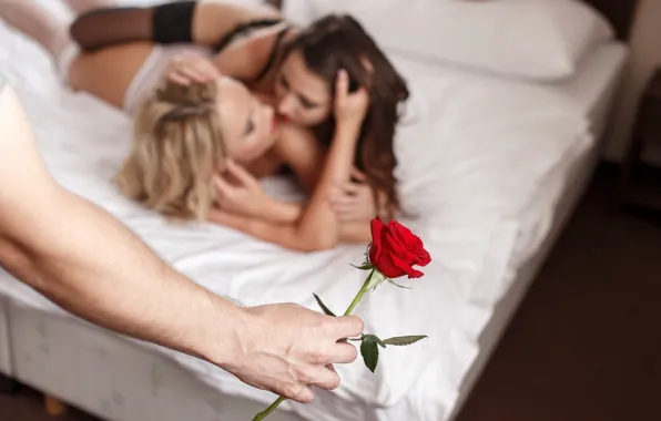 Lingerie, women, bed, seduction, sadomasochist man