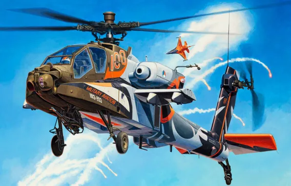 Picture art, painting, Helicopter, AH-64 Apache