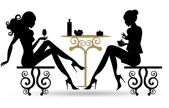 Girls, wine, silhouette, chair, shoes, heels, cake, table