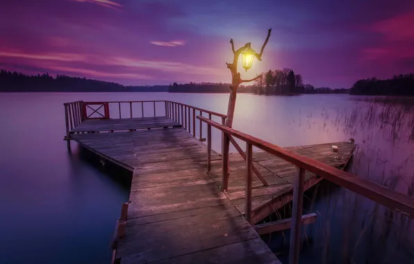 Picture lake, pierce, lantern, Lithuania