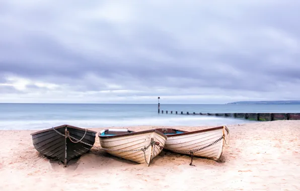 Picture sea, shore, boats, England, Bournemouth