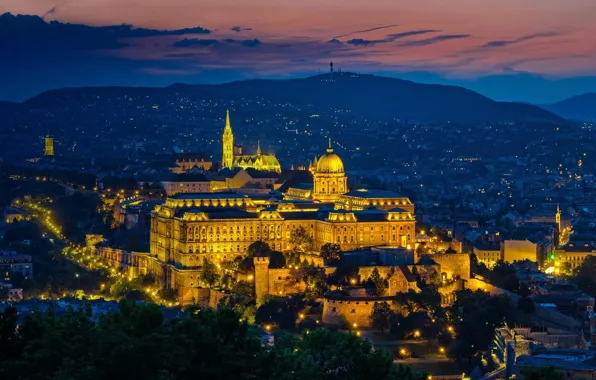 Night, lights, panorama, Hungary, Budapest