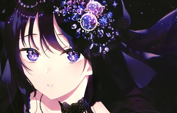 Look, girl, face, crystals, gems