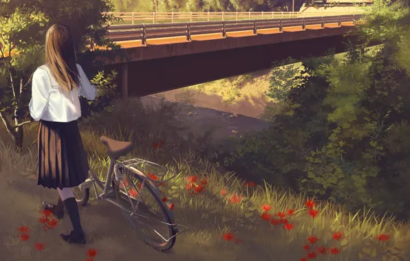 Picture girl, bridge, nature