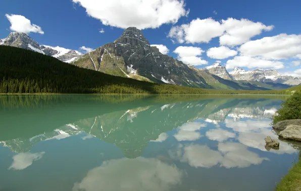 Picture forest, the sky, clouds, mountains, lake, reflection, Canada, Albert