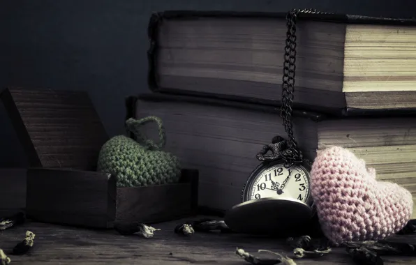 Picture flowers, time, background, widescreen, Wallpaper, heart, watch, books