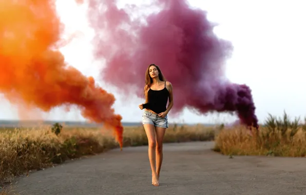 Girl, smoke, shorts, Alexander Isaev