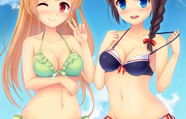 Picture sexy, cleavage, long hair, girls, boobs, anime, blue eyes, beautiful