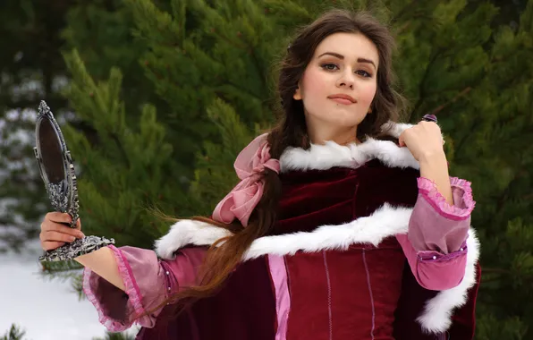 Girl, snow, mirror, brunette, Alena Koshkar