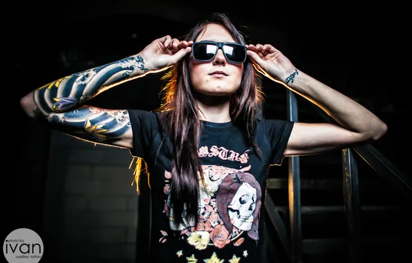 Girl, glasses, t-shirt, COSMOSTARS