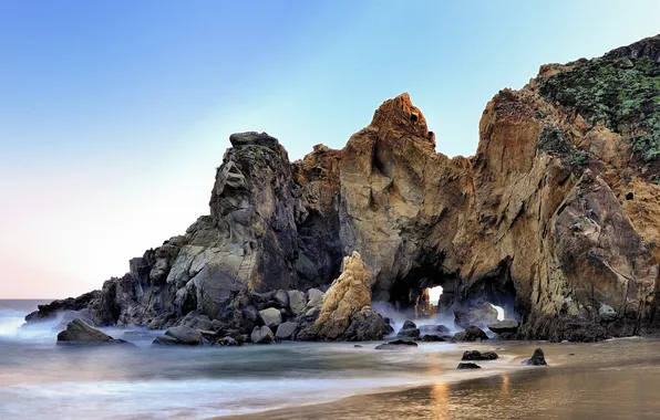Sand, beach, the ocean, rocks, California, the grotto, Big Sur, Pfeiffer Beach