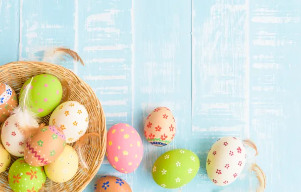 Eggs, Easter, happy, wood, blue, eggs, easter, decoration