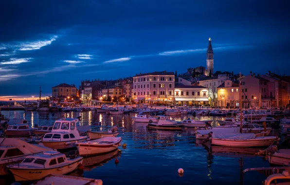 Lights, home, boats, the evening, lights, harbour, Croatia, piers