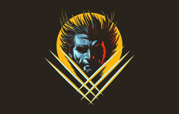 The sun, Minimalism, Round, Face, Hair, Claws, Blade, Wolverine