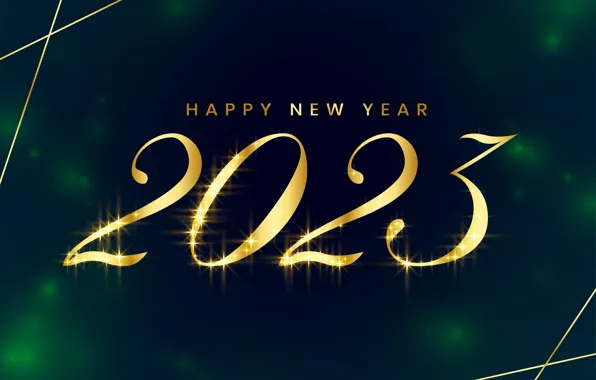 Line, lights, the inscription, Shine, figures, New year, gold plated, green background
