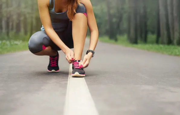 Picture woman, pose, slippers, endurance, running, outdoor activity