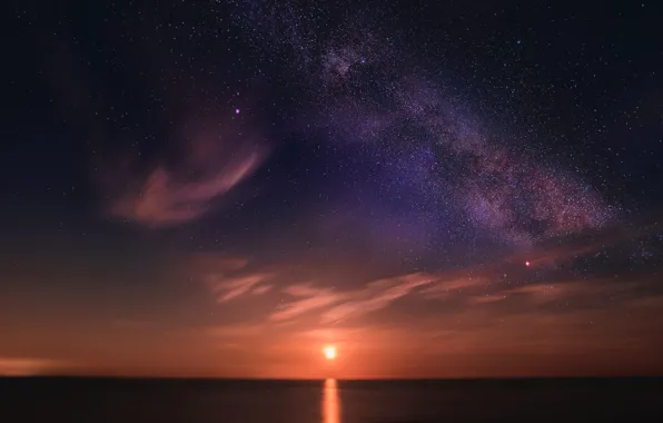 The sky, the sun, stars, sunset, The Milky Way, sunset, stars, Milky Way
