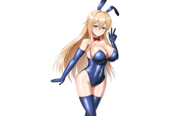 Girl, sexy, cleavage, thighhighs, long hair, boobs, anime, blue eyes