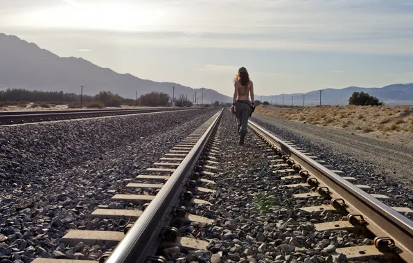 Girl, background, railroad