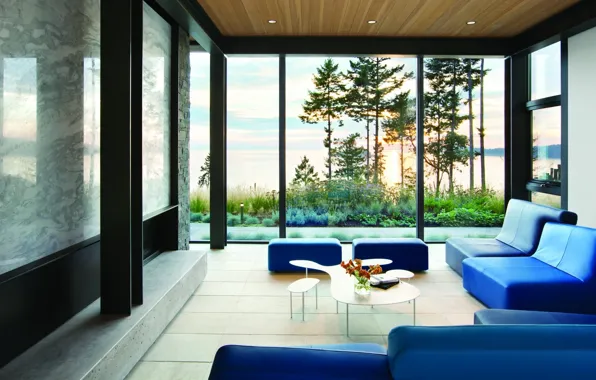 Room, interior, living room, Seattle, view of the Bay, Collingwood Residence, by Frits de Vries …