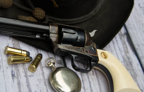 Weapons, watch, hat, cartridges, revolver, Colt, Action Army