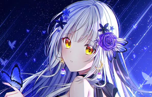 Picture look, girl, butterfly, roses, barrette