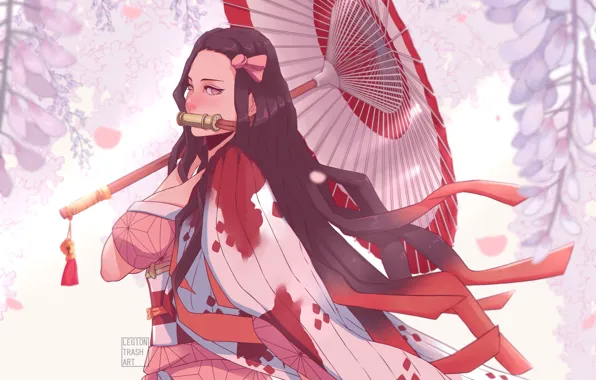 Umbrella, Fantasy, Illustration, Characters, Illustration, Nezuko Kamado, Aesthetics, Oni