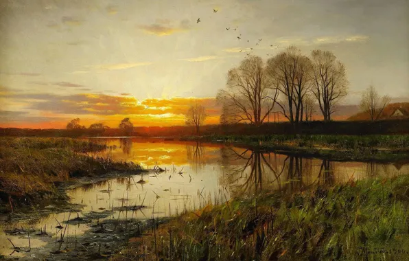 Picture landscape, nature, picture, Peter Merk Of Menstad, Peder Mørk Mønsted, Sunset over the Water