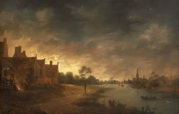 Oil, picture, A view of the River in the Moonlight, Art van der NEER, Aert …
