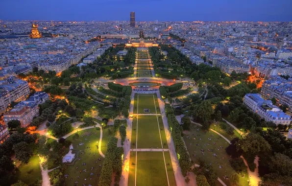 Trees, landscape, lights, Paris, home, the evening, horizon, panorama