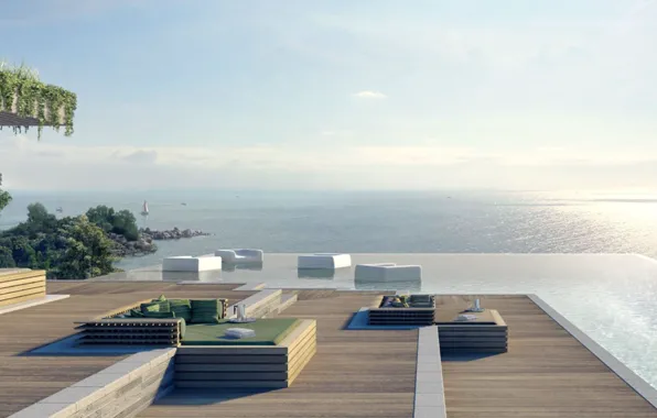 The ocean, Villa, view, pool