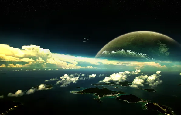 The moon, Islands, stratosphere, meteors