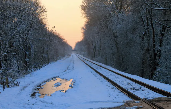 Picture snow, landscape, morning, railroad