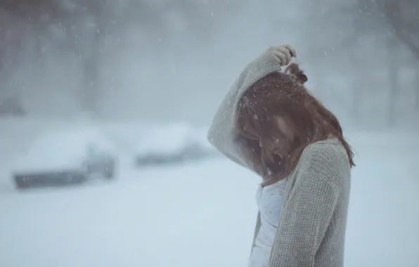 Winter, girl, snow, machine, loneliness, redhead