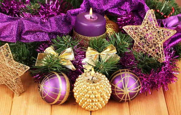 Picture winter, decoration, balls, new year, candles, tinsel, Christmas, New Year