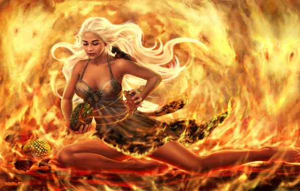 Picture girl, fire, dragons, dragon eggs