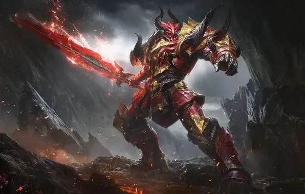 Fantasy, Fire, Art, Devil, Flame, Sword, Armor, Game Art