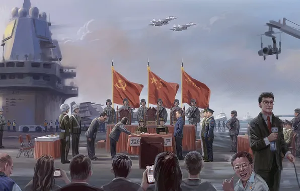 People, Flags, China, Soldiers, Art, The carrier, Fujian, The hypothetical surrender of Taiwan