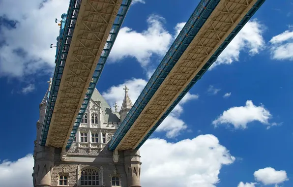 The sky, clouds, bridge, tower, support