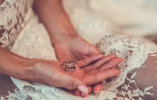 Picture ring, hands, lace, the bride