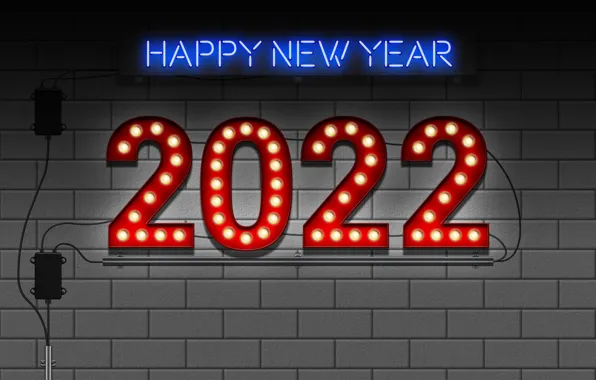 Picture holiday, new year, Happy New Year, happy new year, Merry Christmas, brick wall, 2022, Happy …