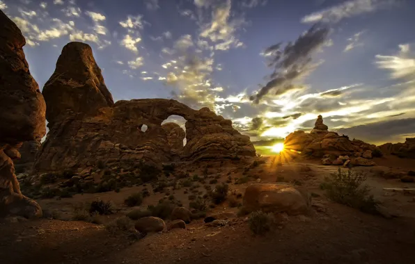 Picture sunset, Utah, USA, Arches National Park