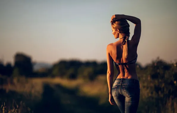 Girl, nature, pose, jeans, figure, Balázs S