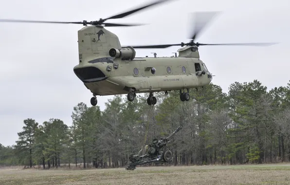 Picture helicopter, transport, howitzer, military, shipping, CH-47F, Chinook, M119A3