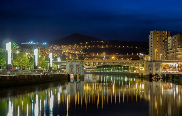 Bridge, lights, Spain, Bilbao