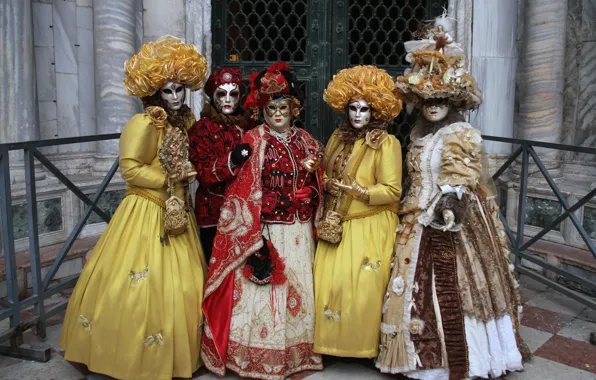 Group, carnival, mask, dresses, costumes