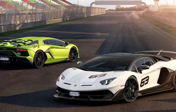 Picture Lamborghini, Aventador, Speedway, SVJ, Lamborghini Aventador SVJ, two cars, 63