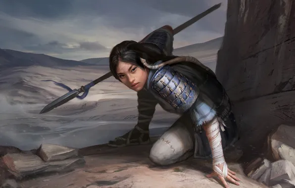 Girl, pose, weapons, art, Asian, Legend of the Five Rings