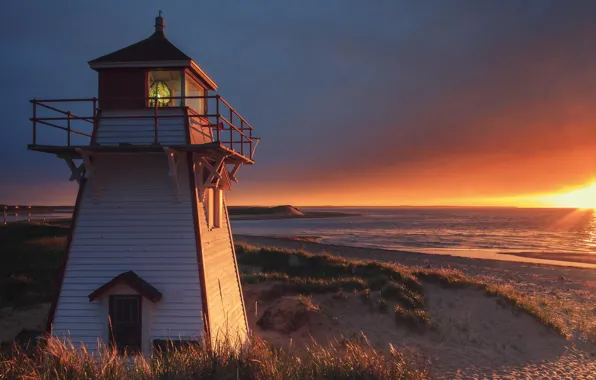 The ocean, dawn, shore, coast, lighthouse